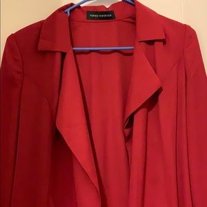 Burgundy thin long blazer/ trench jacket.
